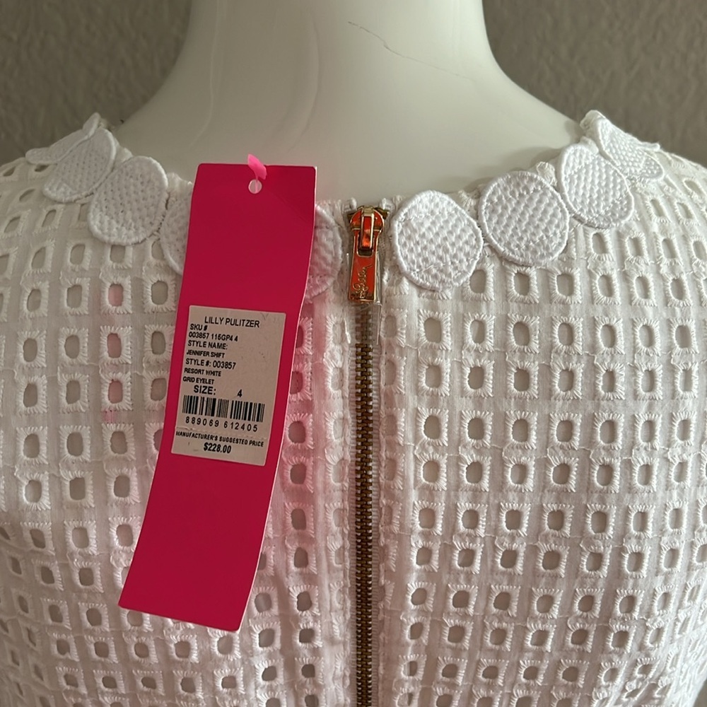 NWT Lilly Pulitzer Jennifer Shift Resort Grid White Eyelet Dress Sz 4 - Picture 7 of 10